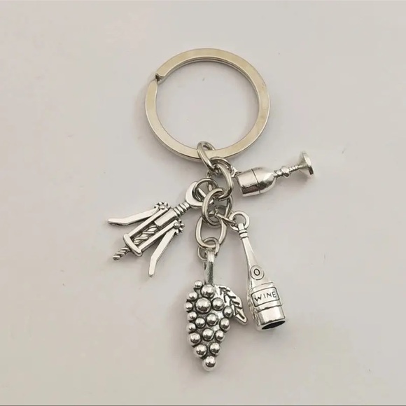 Cocktail Wine & Grape Charm Keychain, Metal Bottle Opener Keyring - Picture 7 of 8